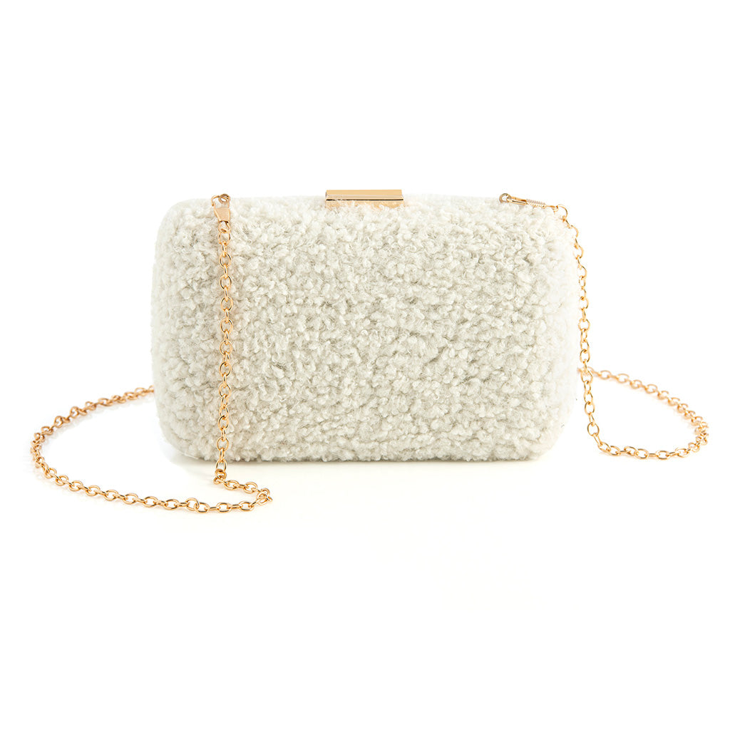 Shiraleah Jayden Sherpa Minaudiere Clutch, Ivory