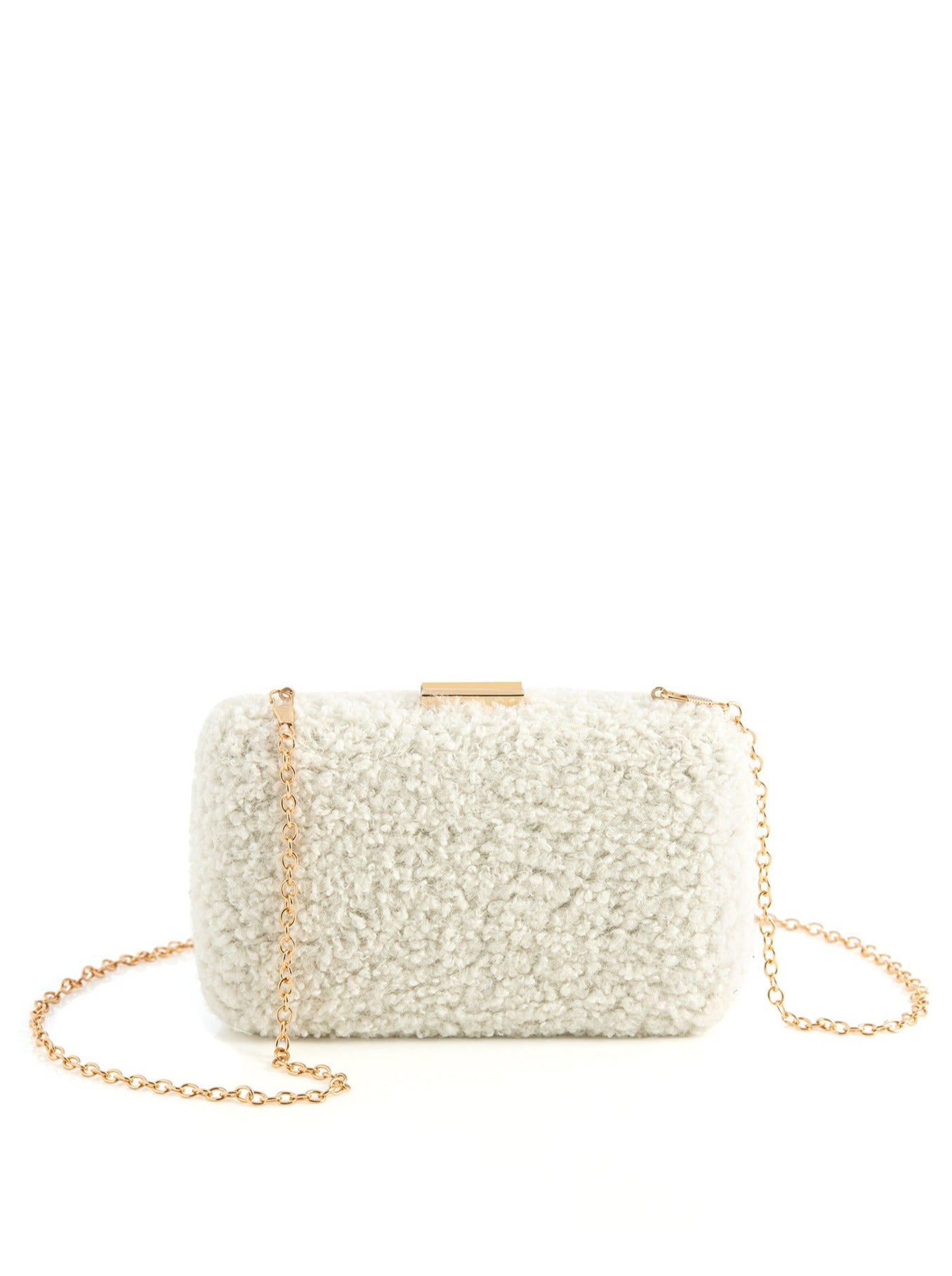 Shiraleah Jayden Sherpa Minaudiere Clutch, Ivory - FINAL SALE ONLY