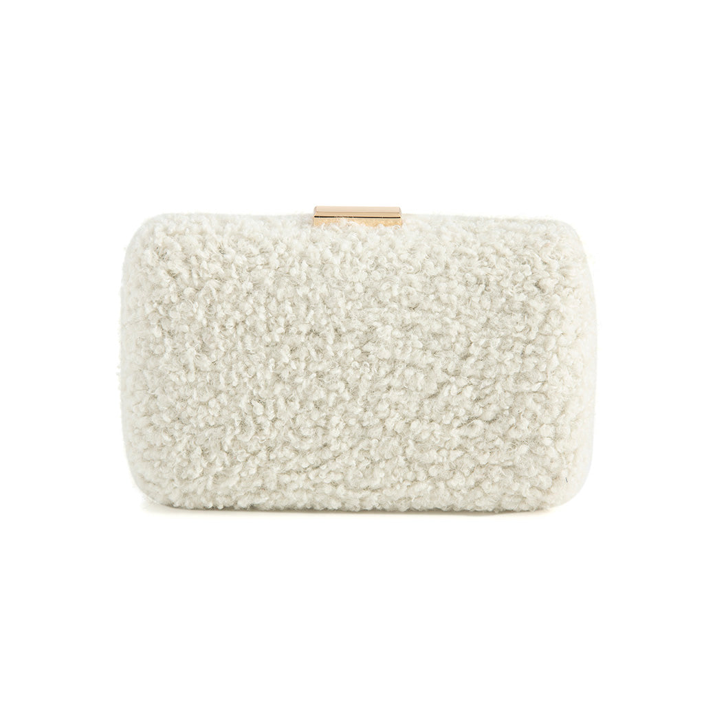 Shiraleah Jayden Sherpa Minaudiere Clutch, Ivory - FINAL SALE ONLY