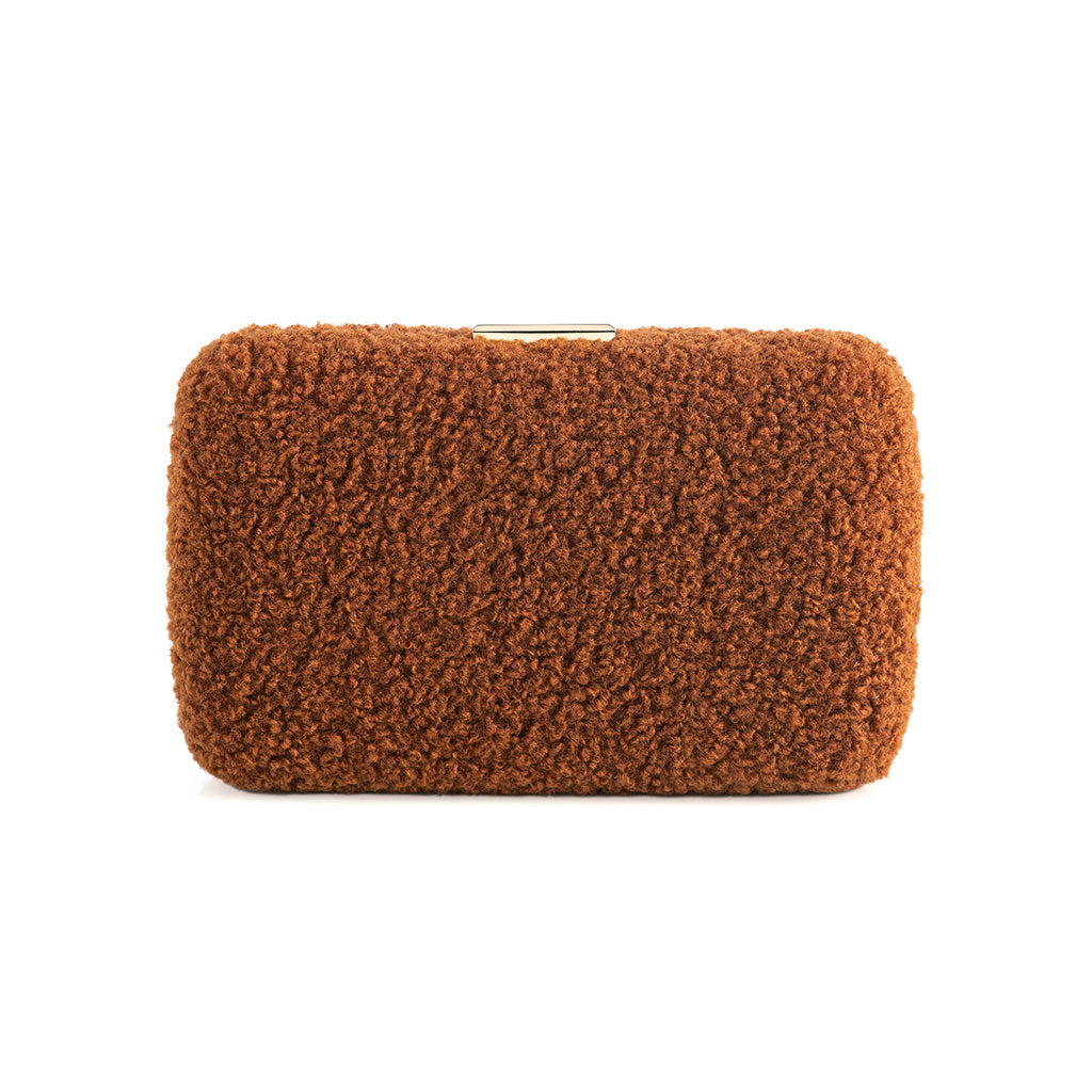 Shiraleah Jayden Sherpa Minaudiere Clutch, Rust - FINAL SALE ONLY