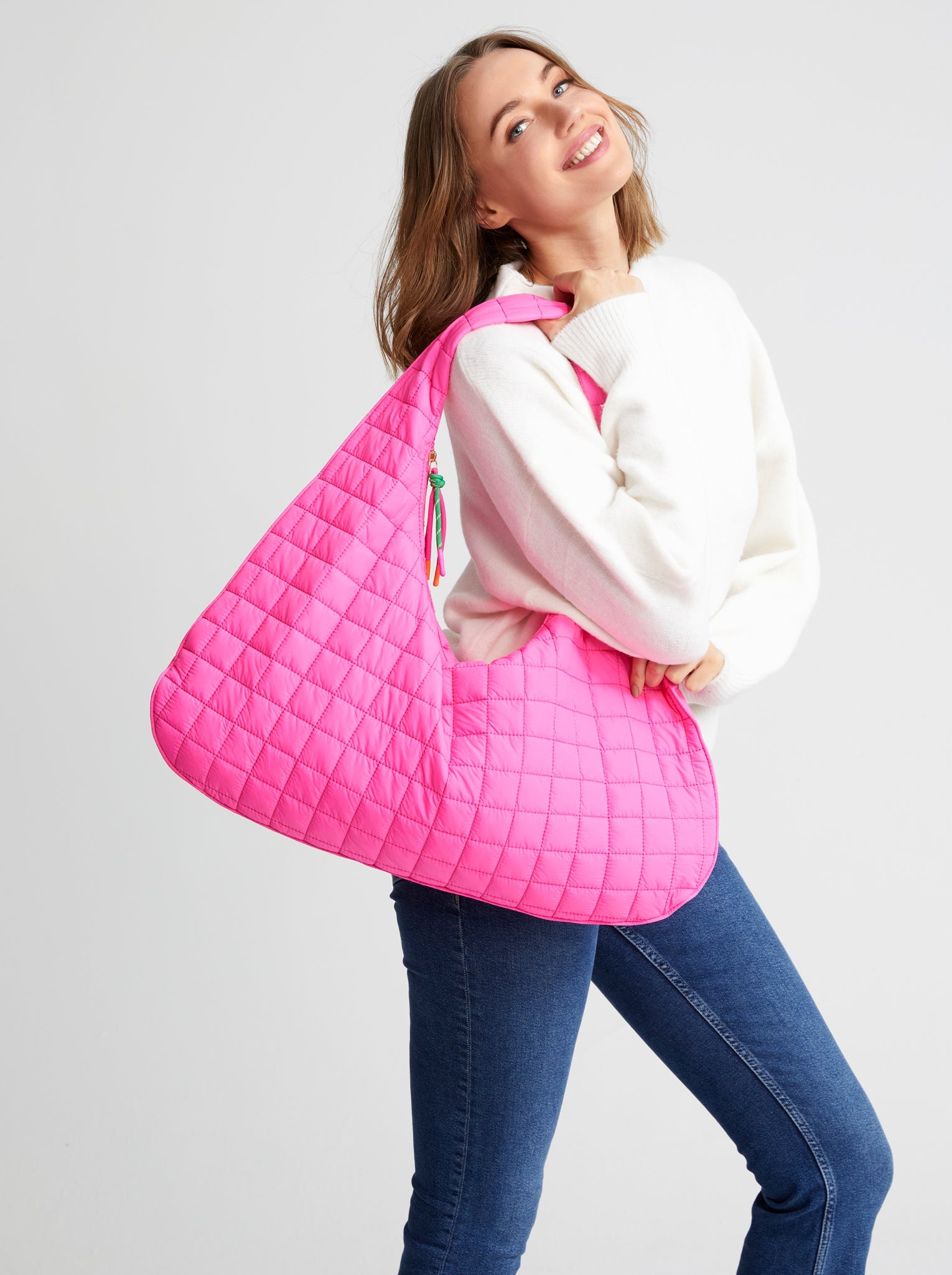 Shiraleah Ezra Quilted Nylon Hobo, Magenta