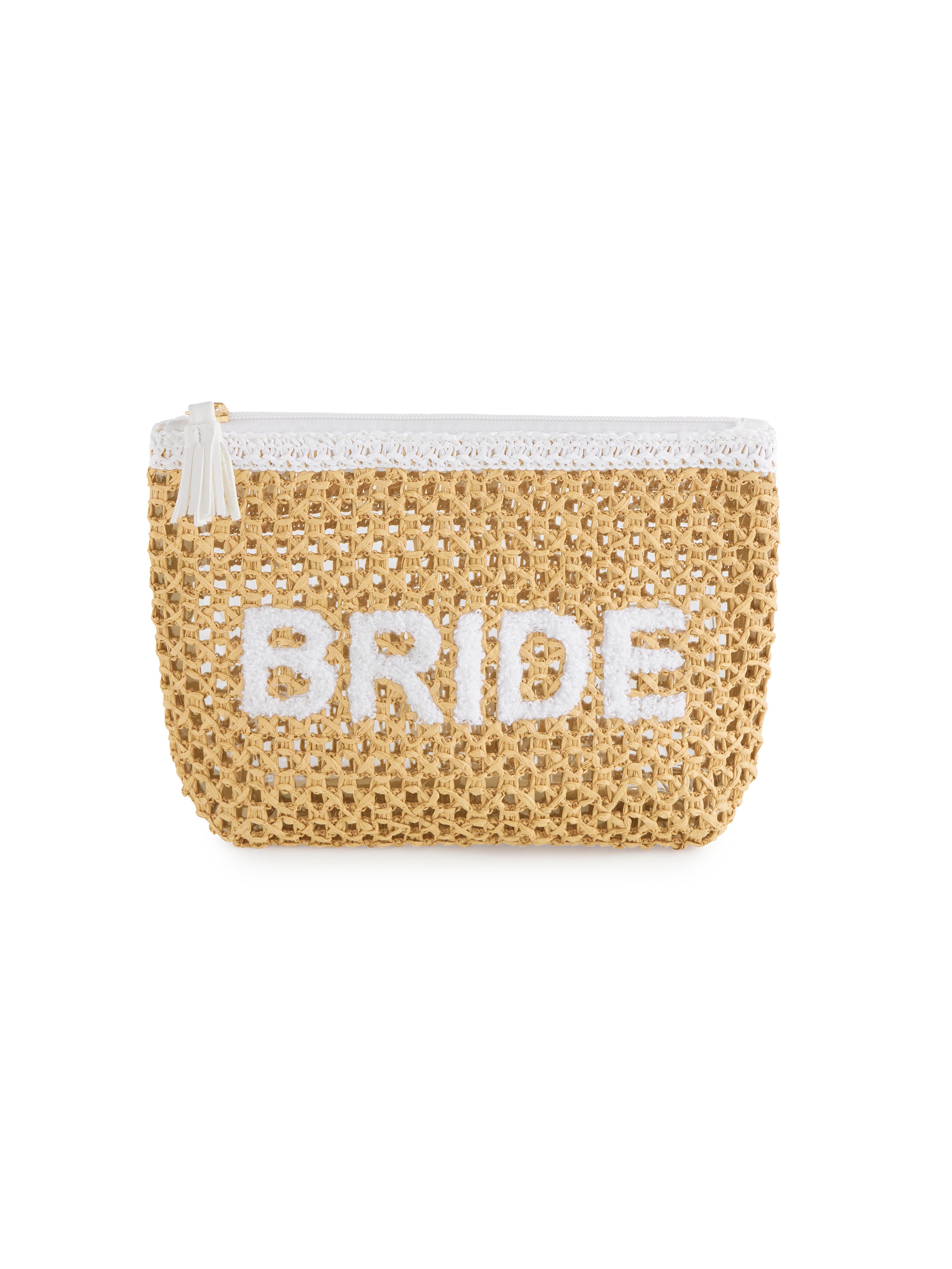 Shiraleah "Bride" Straw Zip Pouch, Sand