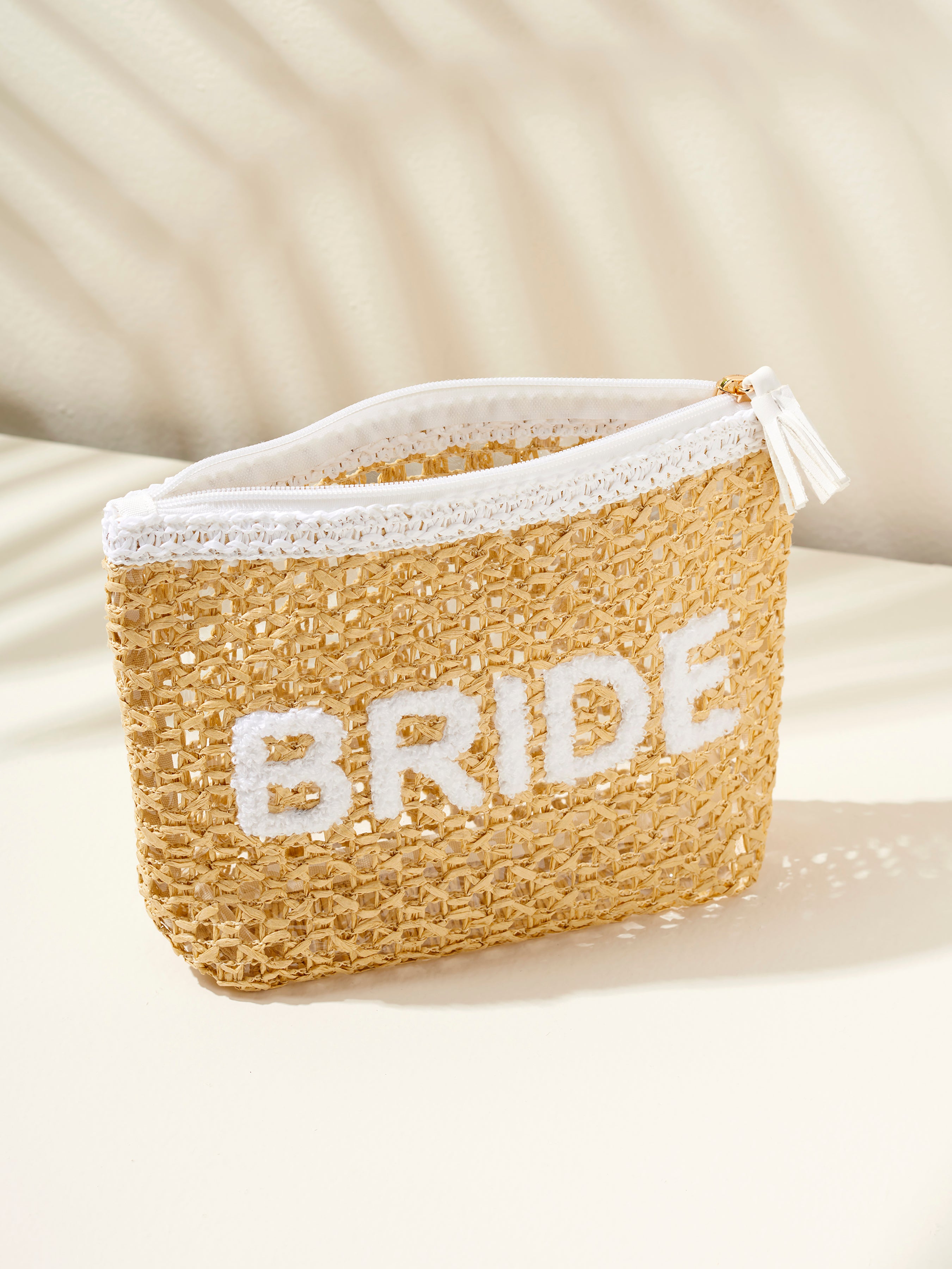 Shiraleah "Bride" Straw Zip Pouch, Sand