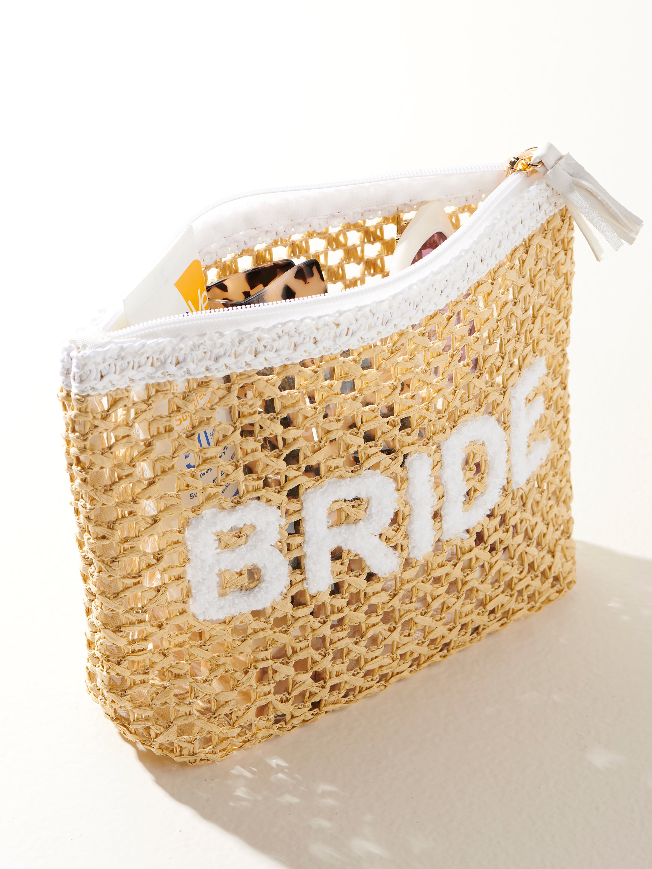 Shiraleah "Bride" Straw Zip Pouch, Sand