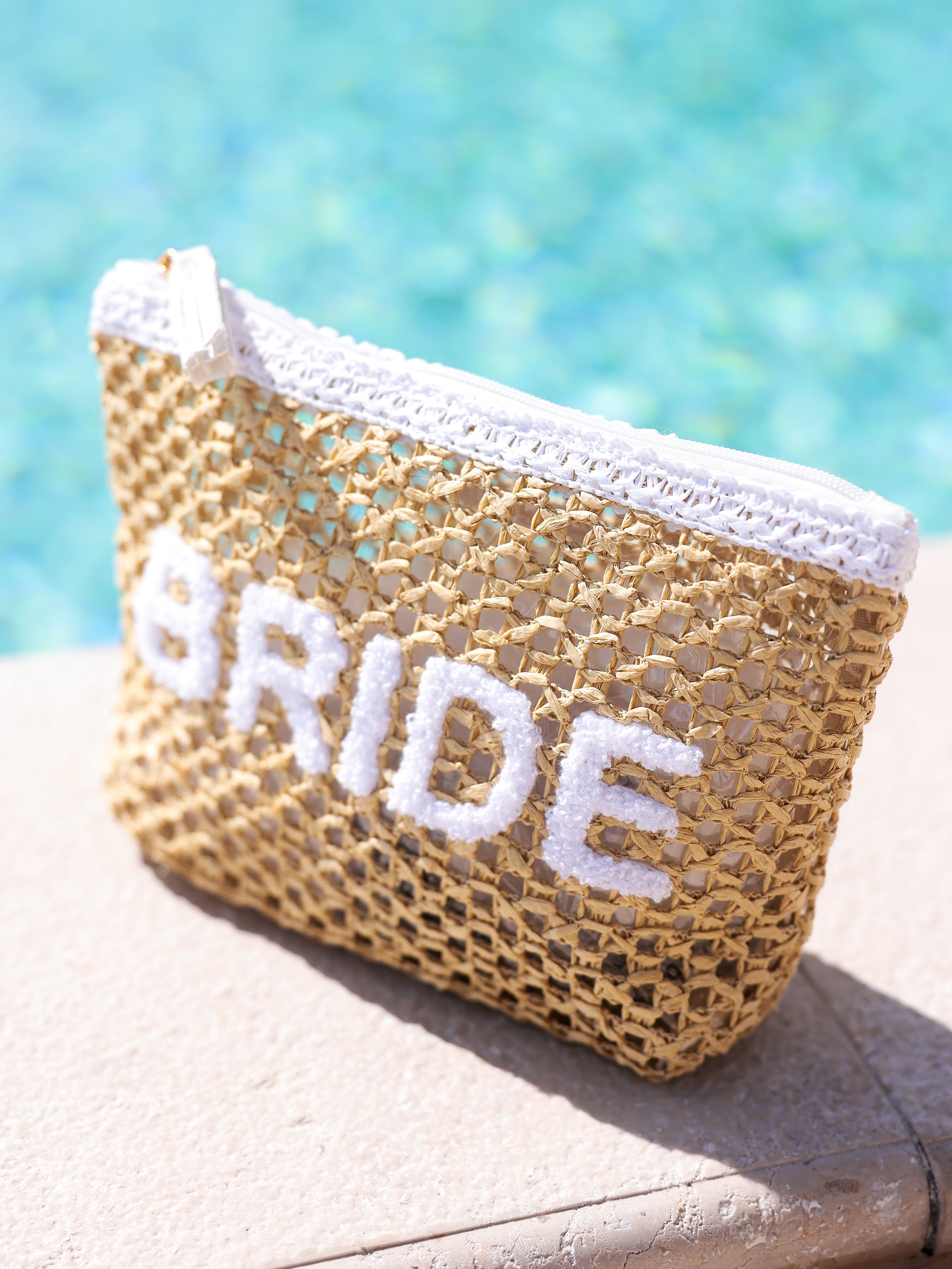 Shiraleah "Bride" Straw Zip Pouch, Sand