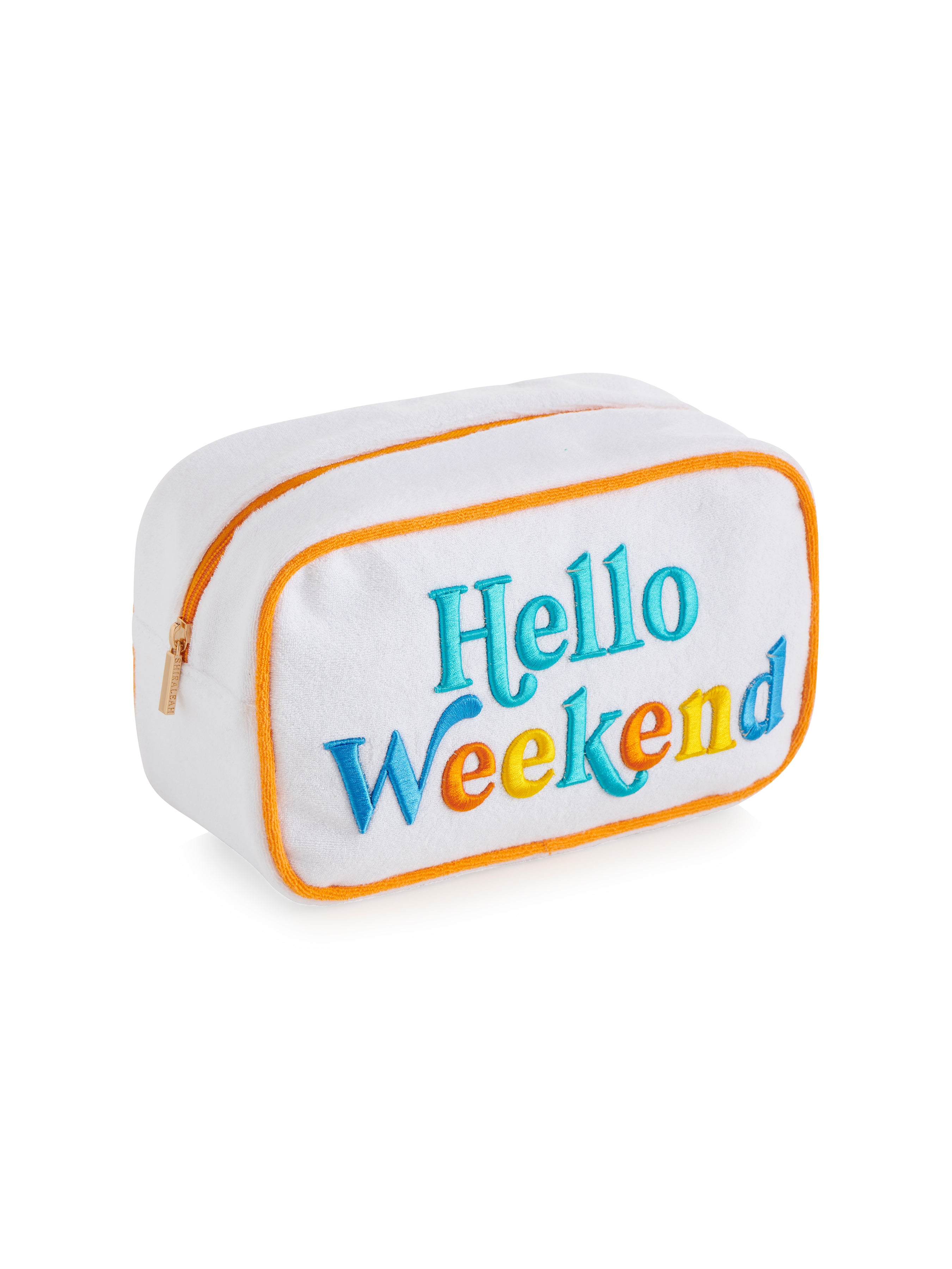 Shiraleah Cabana "Hello Weekend" Medium Zip Pouch, White