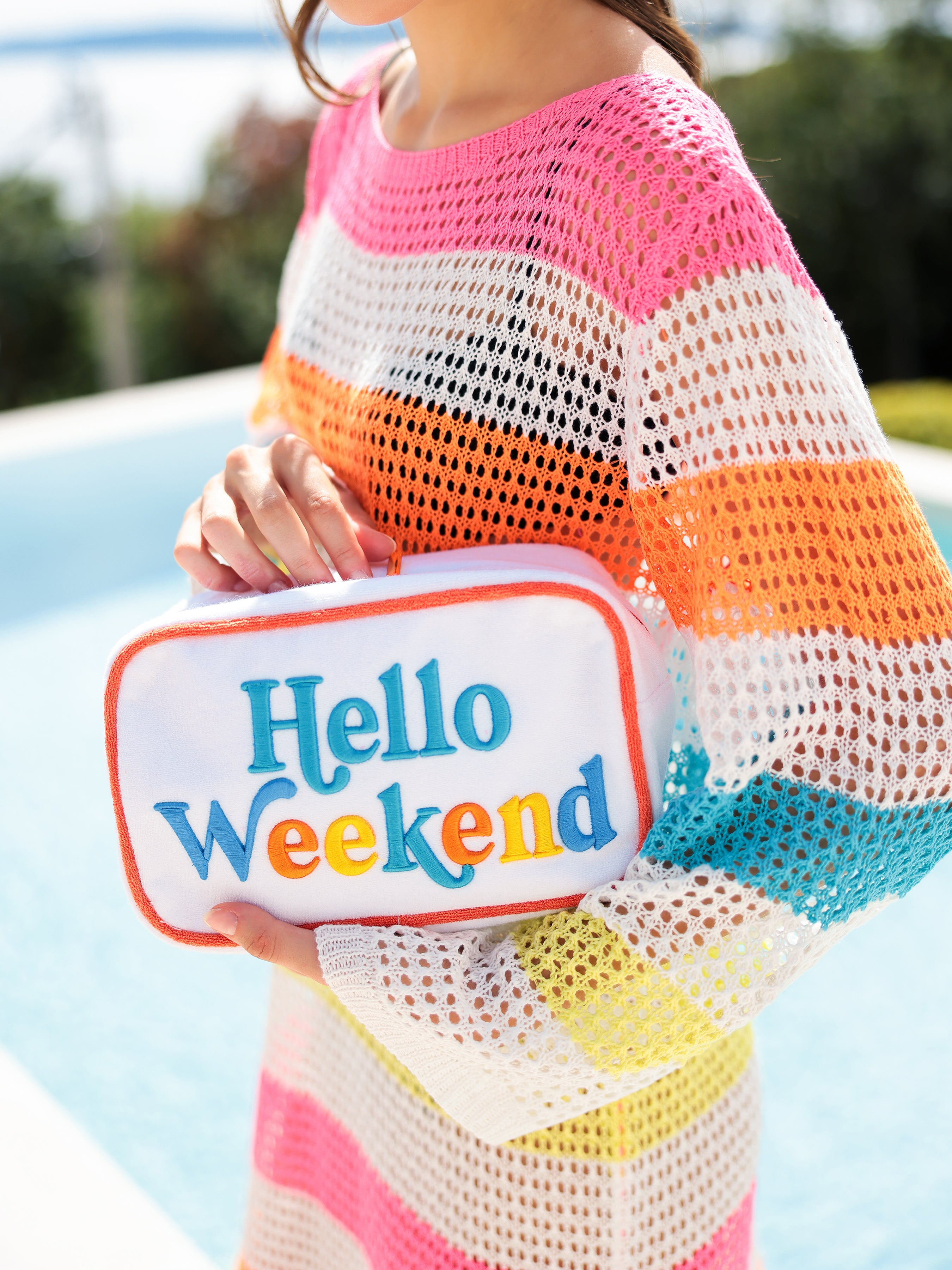 Shiraleah Cabana "Hello Weekend" Medium Zip Pouch, White