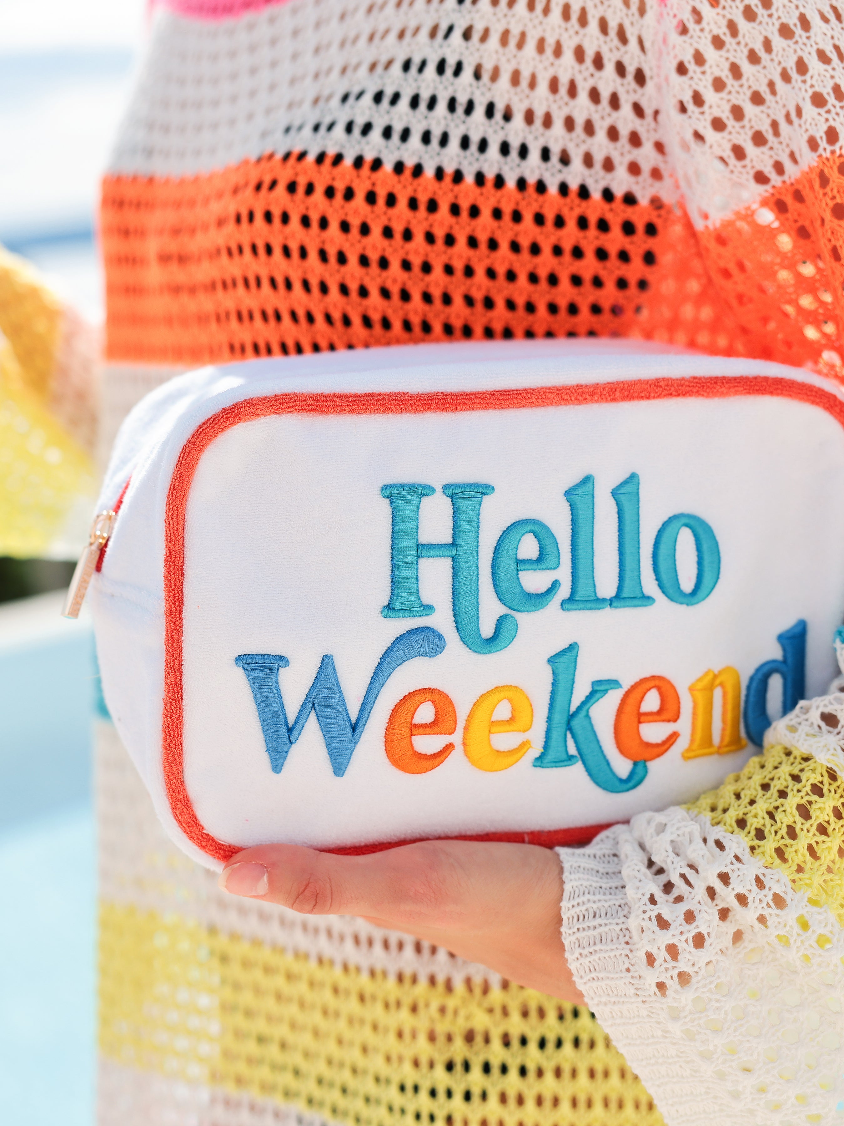 Shiraleah Cabana "Hello Weekend" Medium Zip Pouch, White