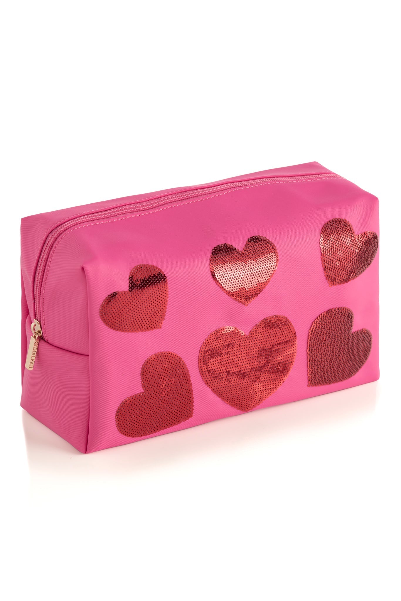 Shiraleah Cara Sequin Hearts Zip Pouch, Pink