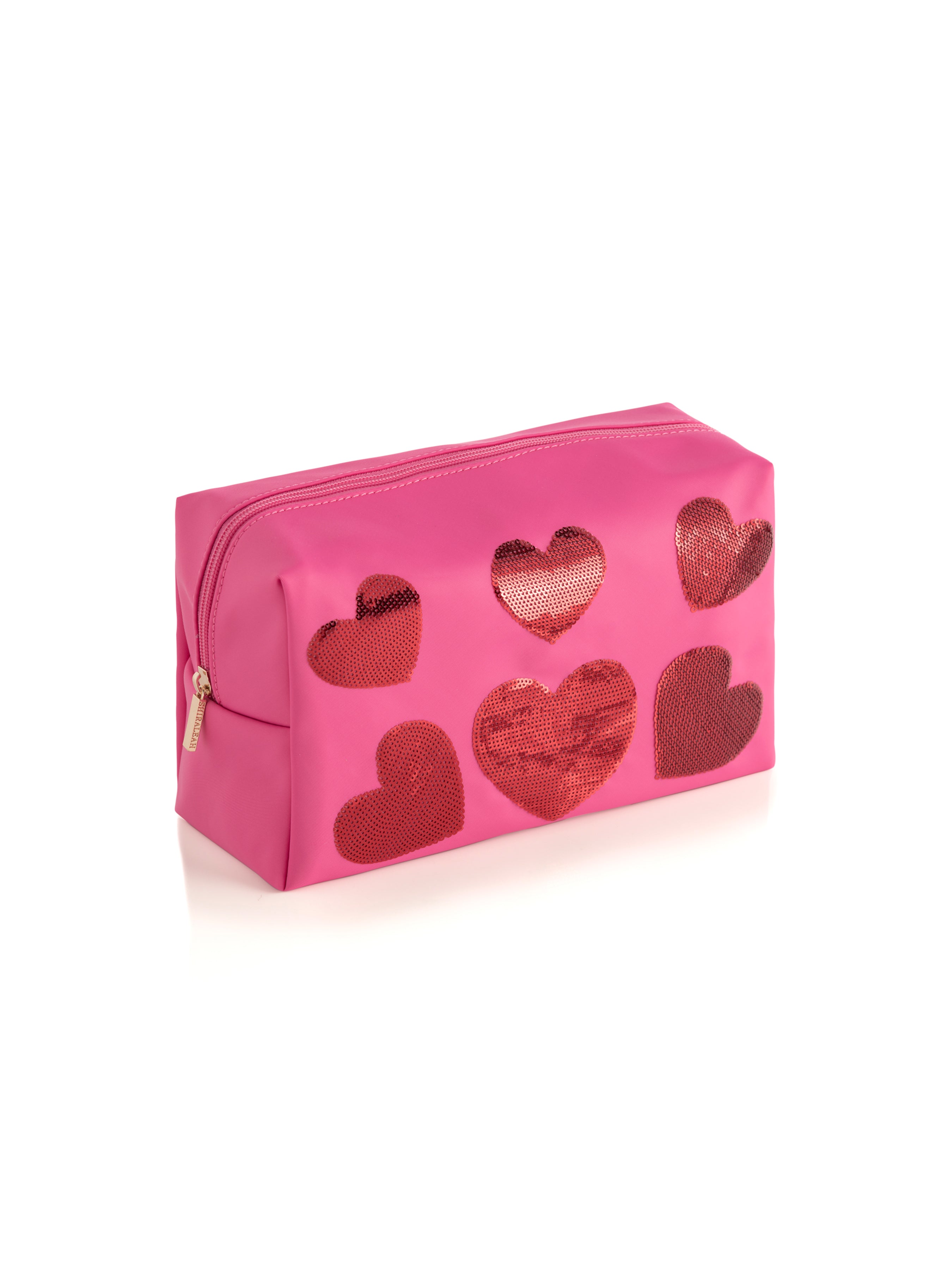 Shiraleah Cara Sequin Hearts Zip Pouch, Pink