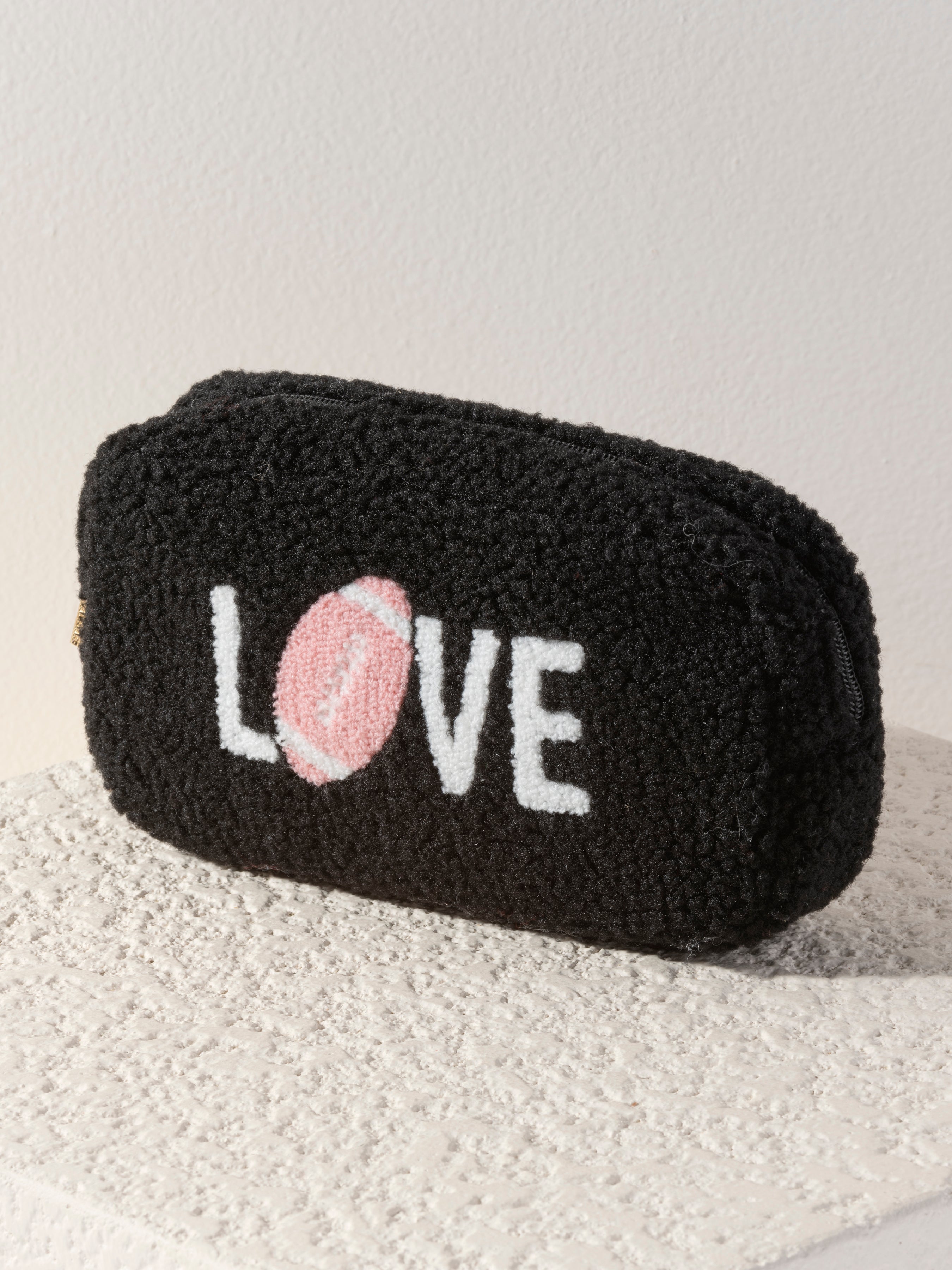 Shiraleah "Love" Sherpa Zip Pouch, Black