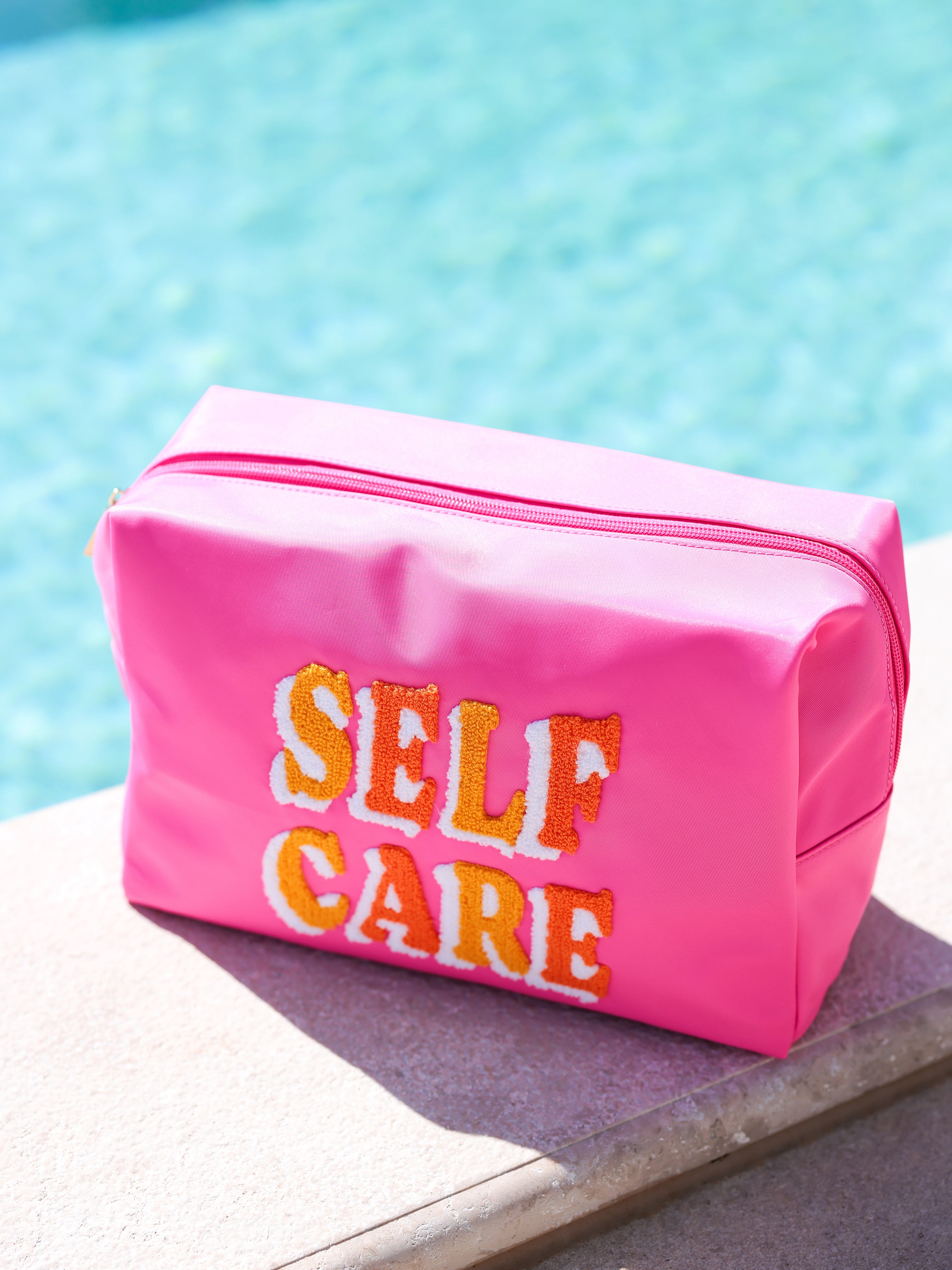 Shiraleah "Self Care" Oversized Zip Pouch, Fuchsia