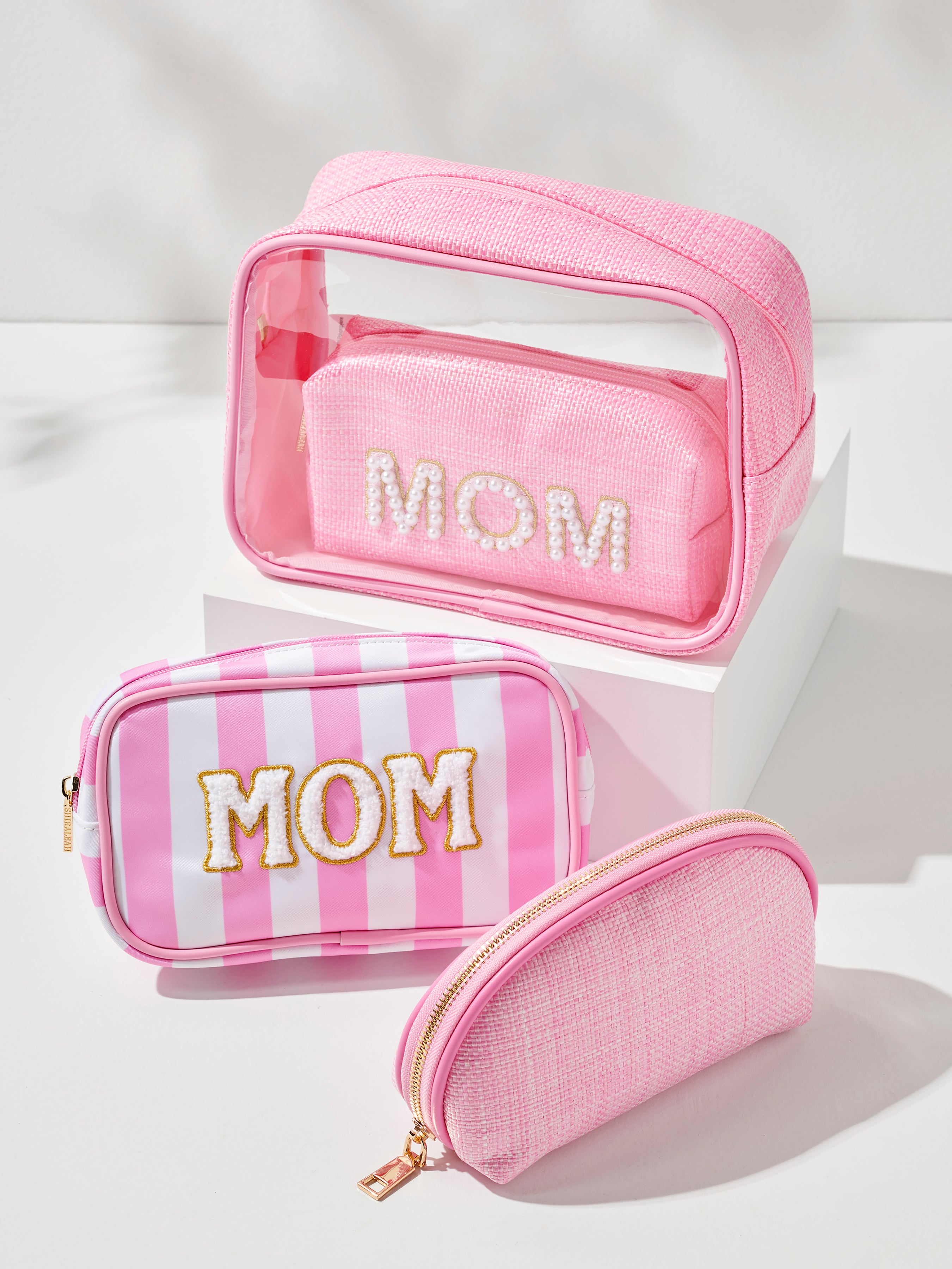 Shiraleah "Mom" Set Of 2 Cosmetic Cases, Pink