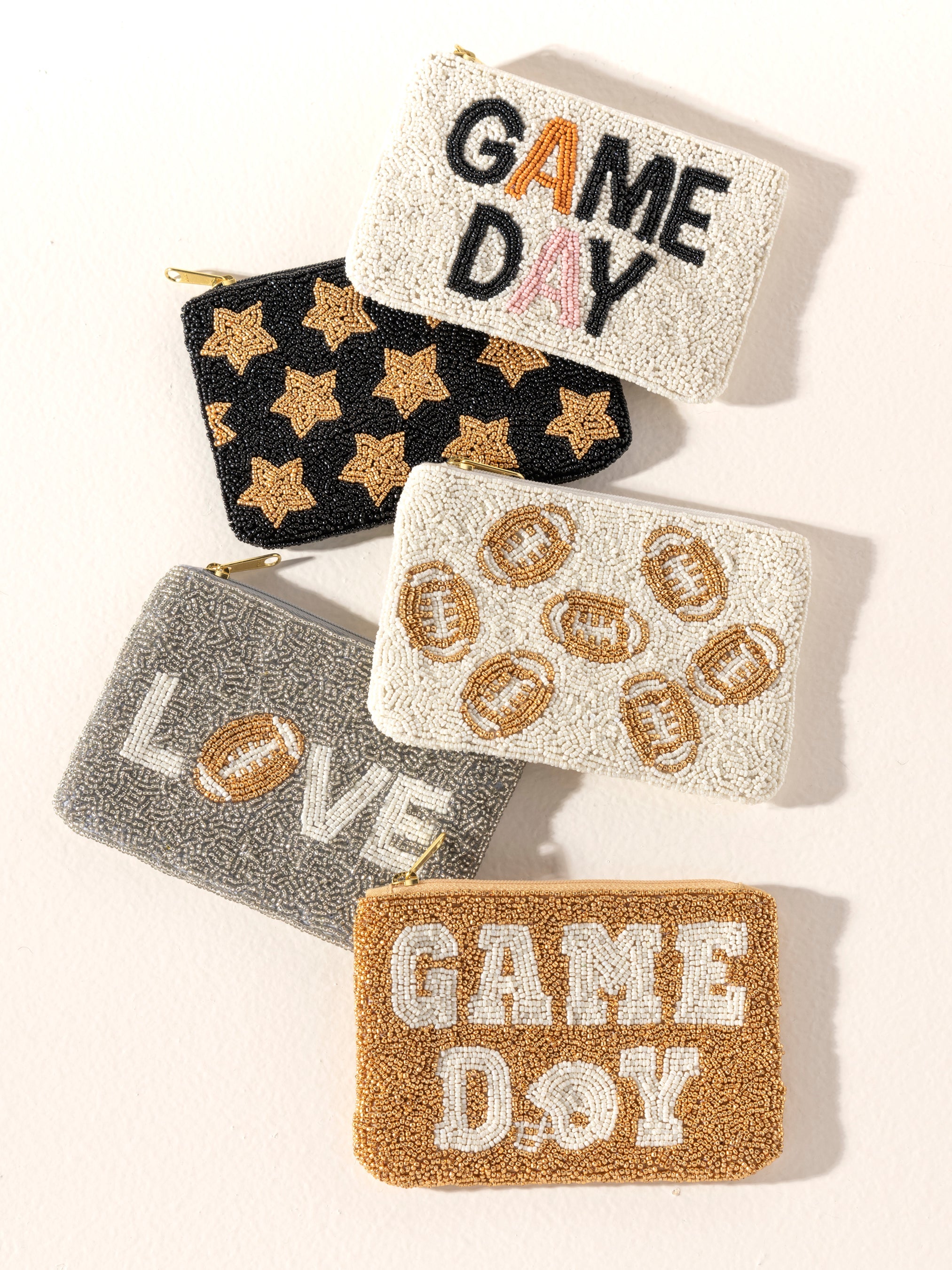 Shiraleah "Game Day" Beaded Zip Pouch, Ivory