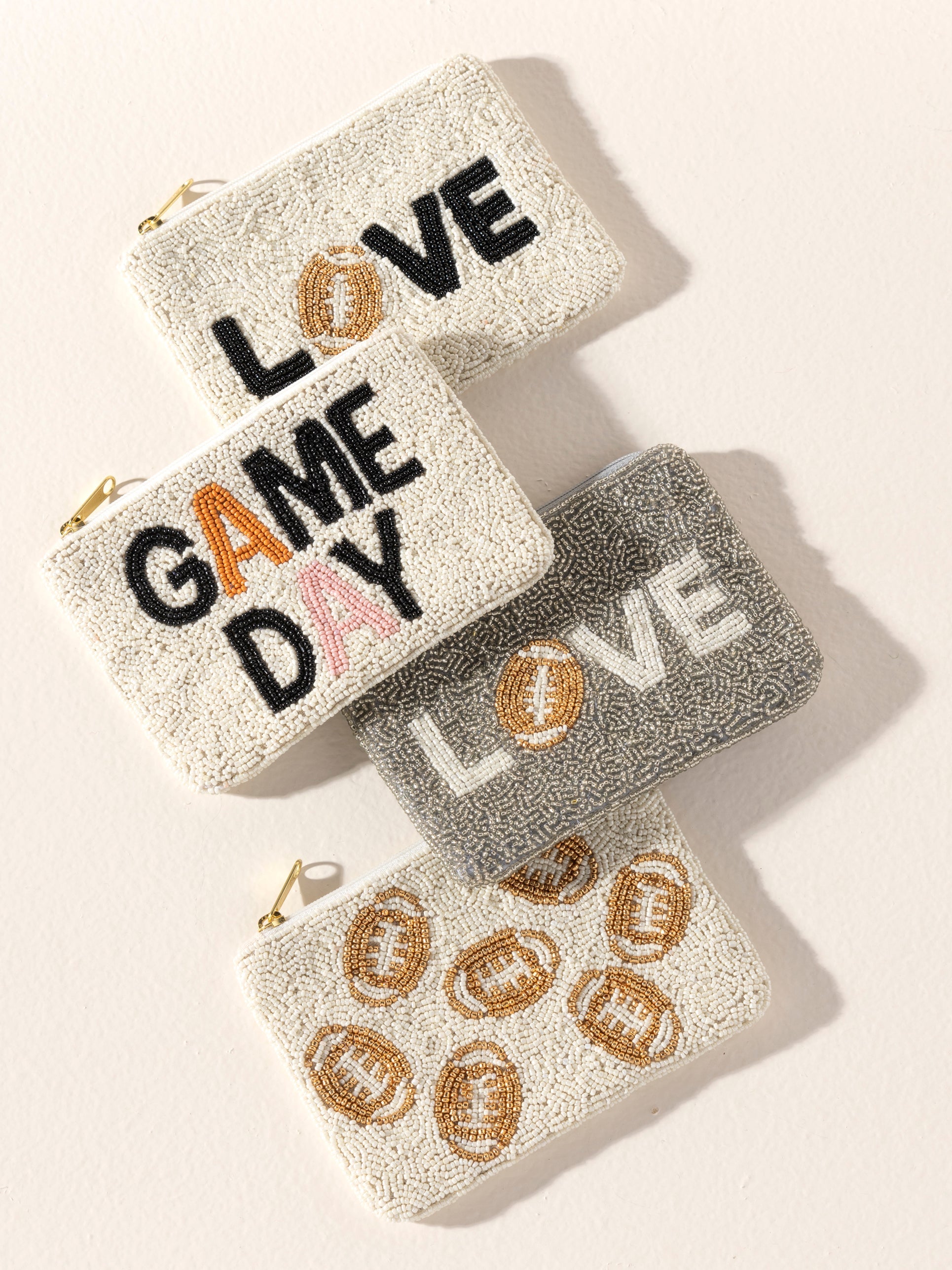 Shiraleah "Game Day" Beaded Zip Pouch, Ivory