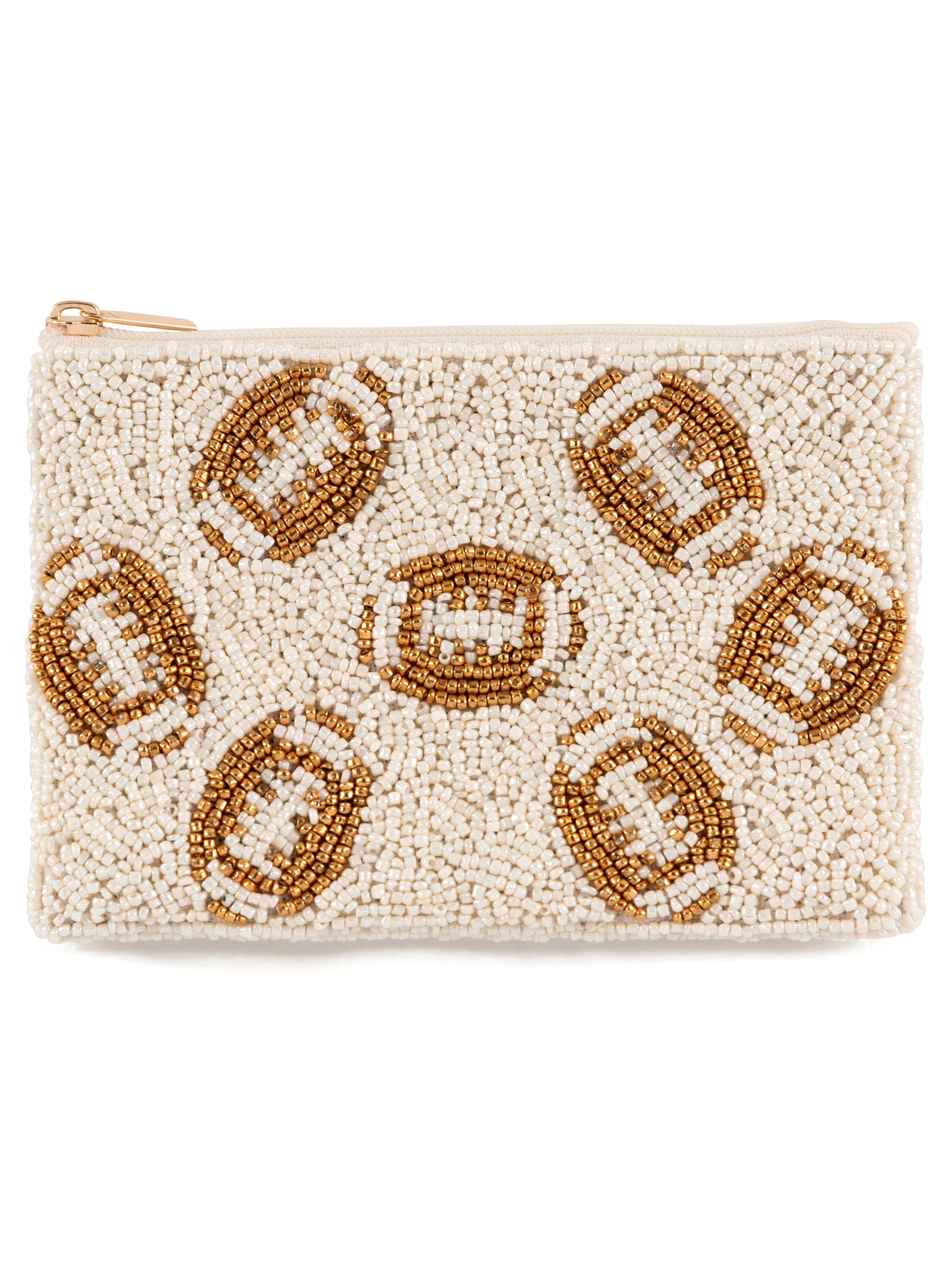 Shiraleah Footballs Beaded Zip Pouch, Ivory