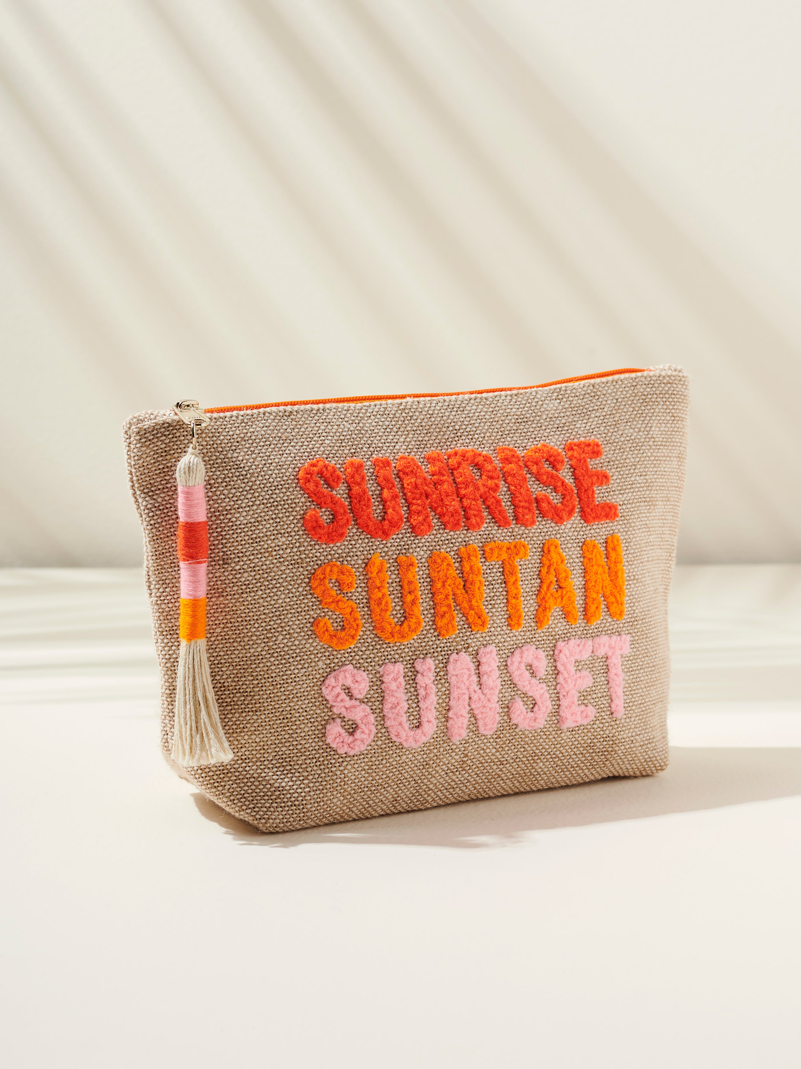 Shiraleah "Sunrise Suntan Sunset" Zip Pouch, Natural