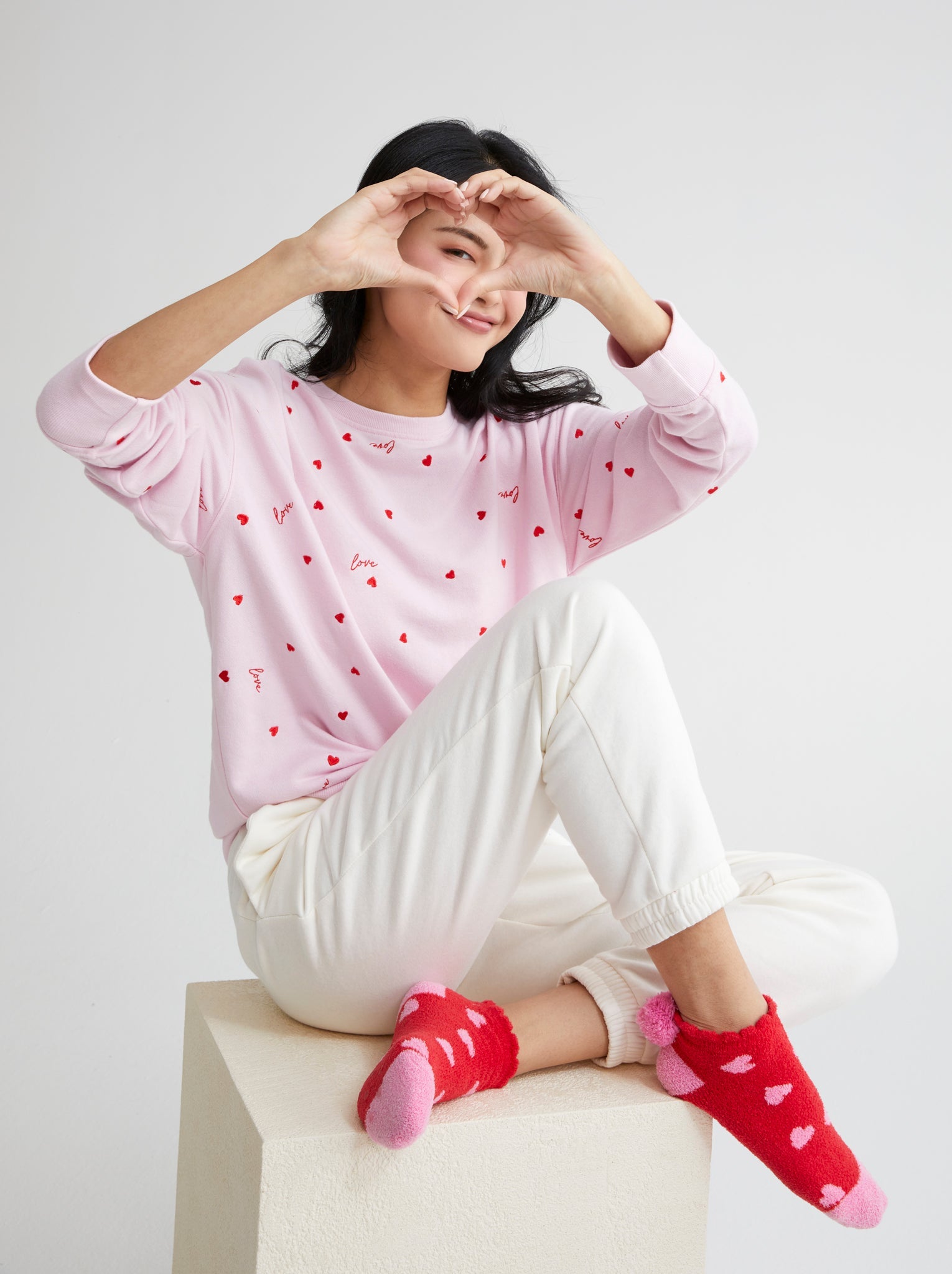 Shiraleah "Love" Hearts Sweatshirt, Blush