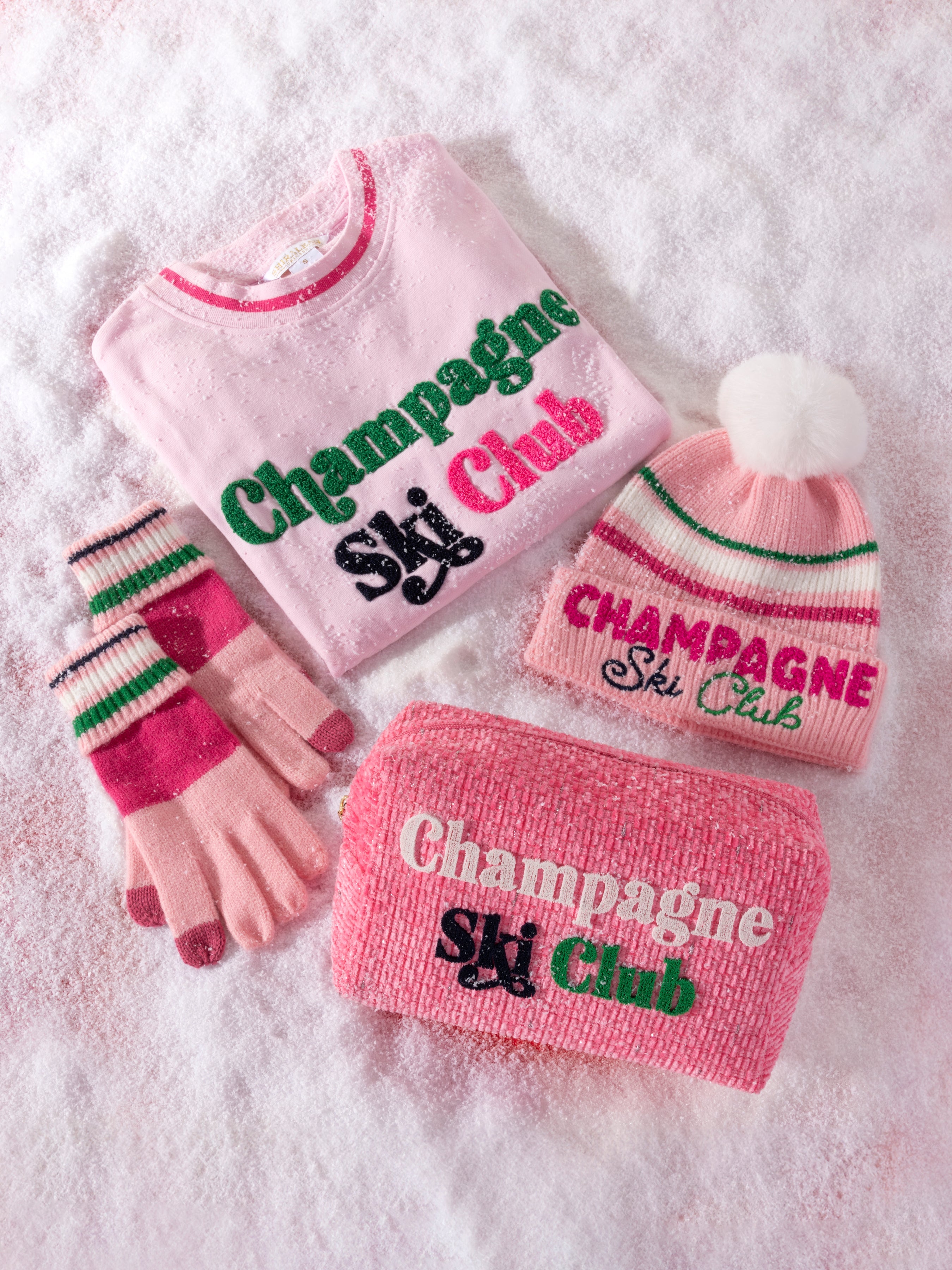 Shiraleah "Champagne Ski Club" Zip Pouch, Pink