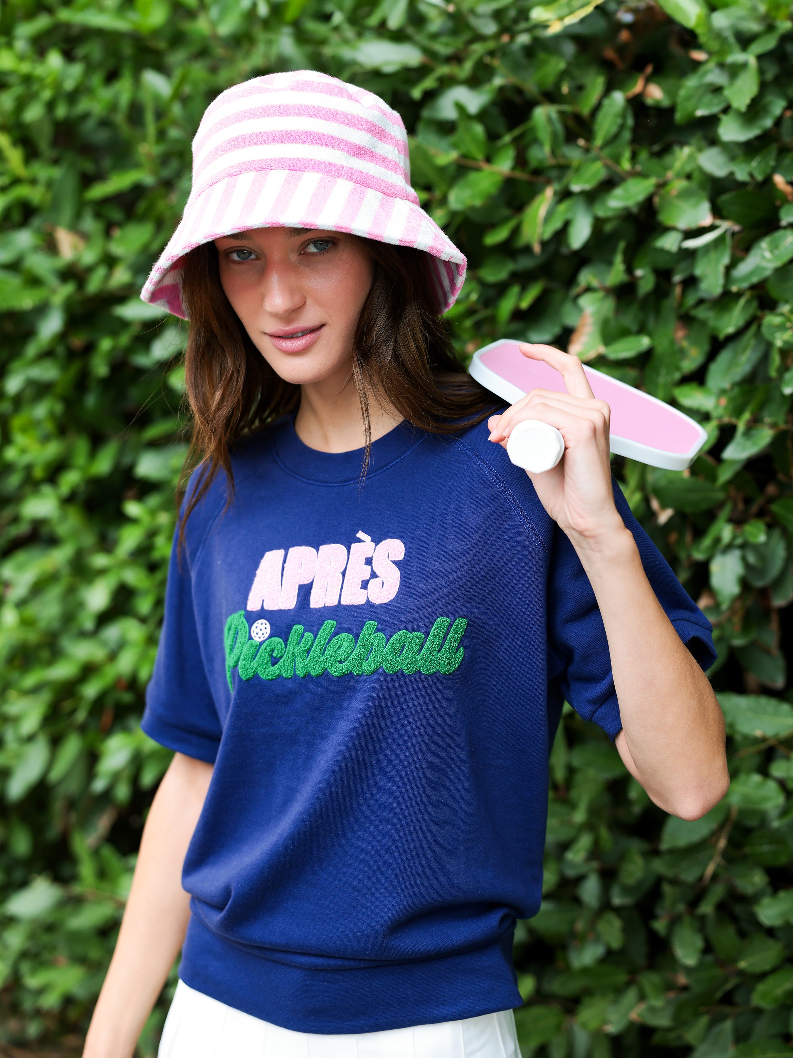 Shiraleah "Après Pickleball" Lightweight Short Sleeve Sweatshirt, Navy