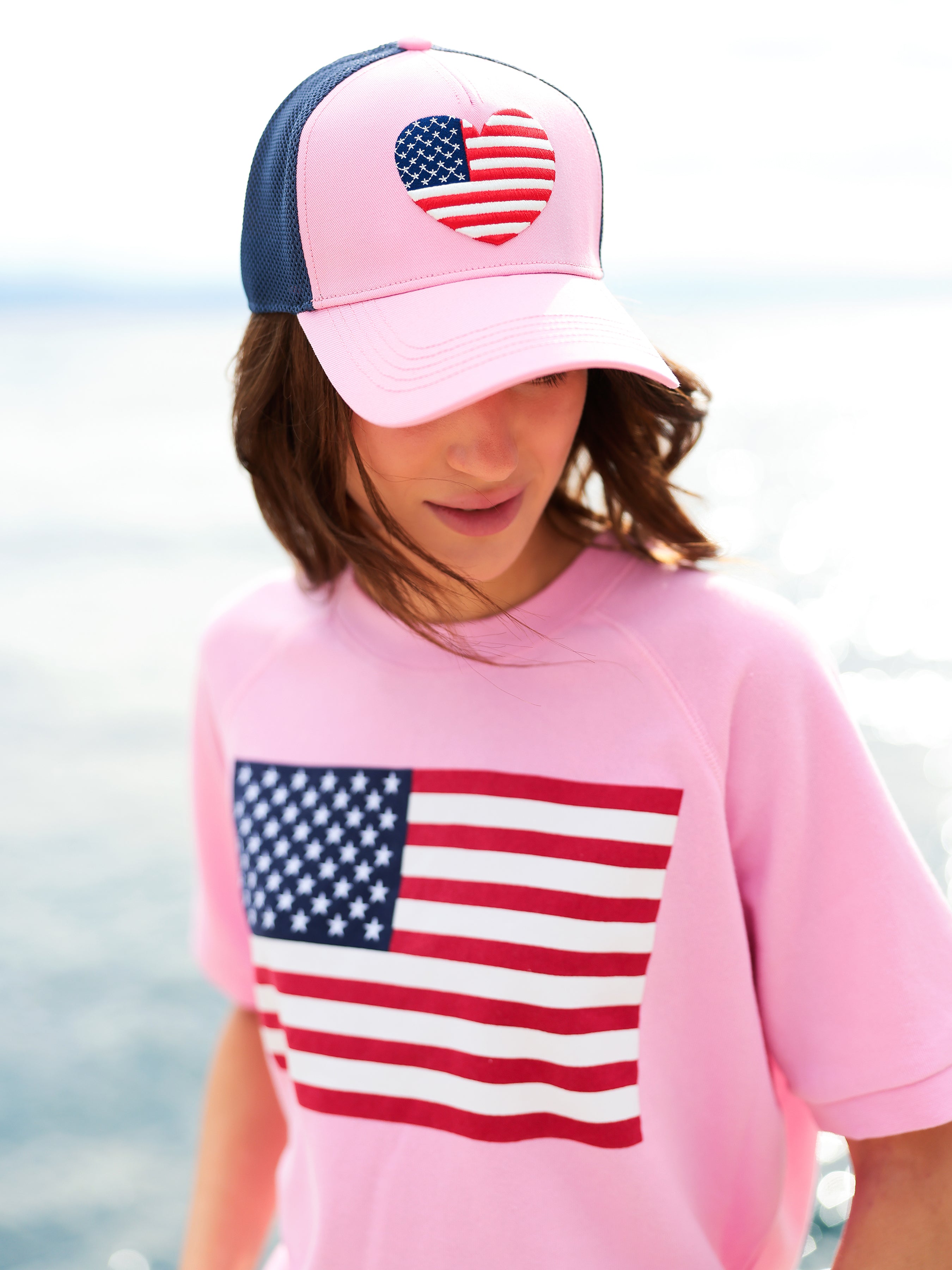 Shiraleah Flag Lightweight Short Sleeve Sweatshirt, Pink