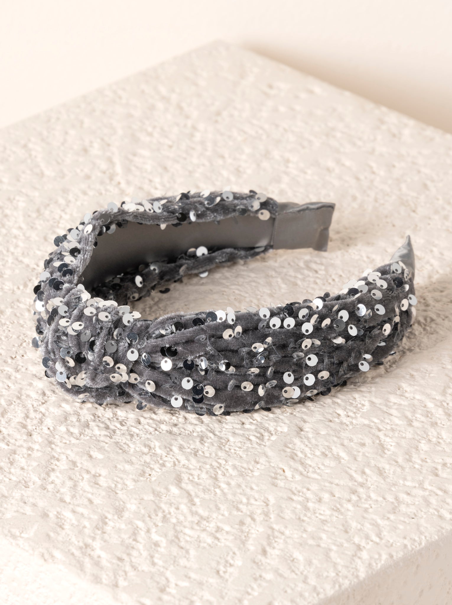 Shiraleah Knotted Sequins Headband, Grey