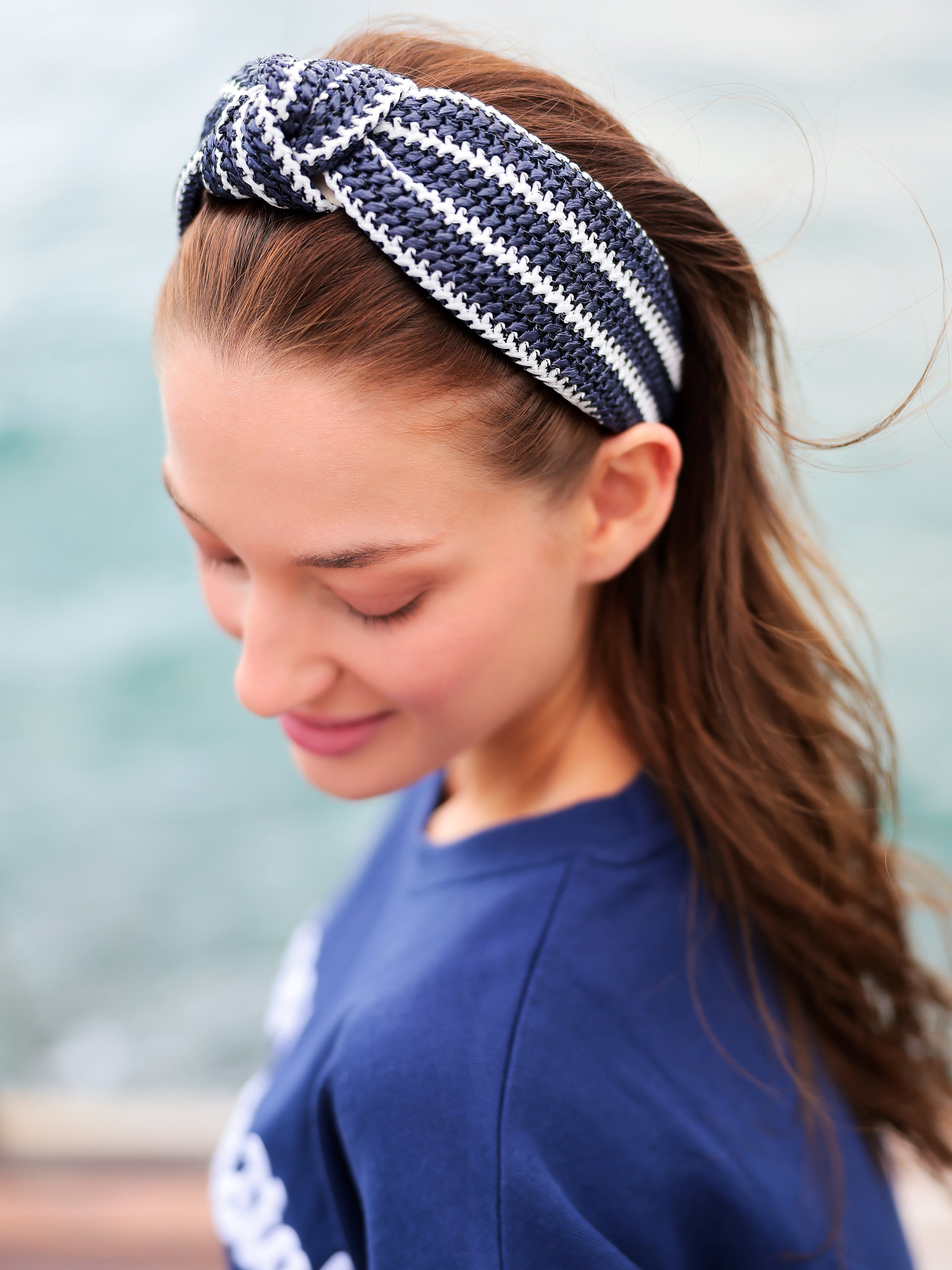 Shiraleah Woven Stripe Knotted Headband NAVY