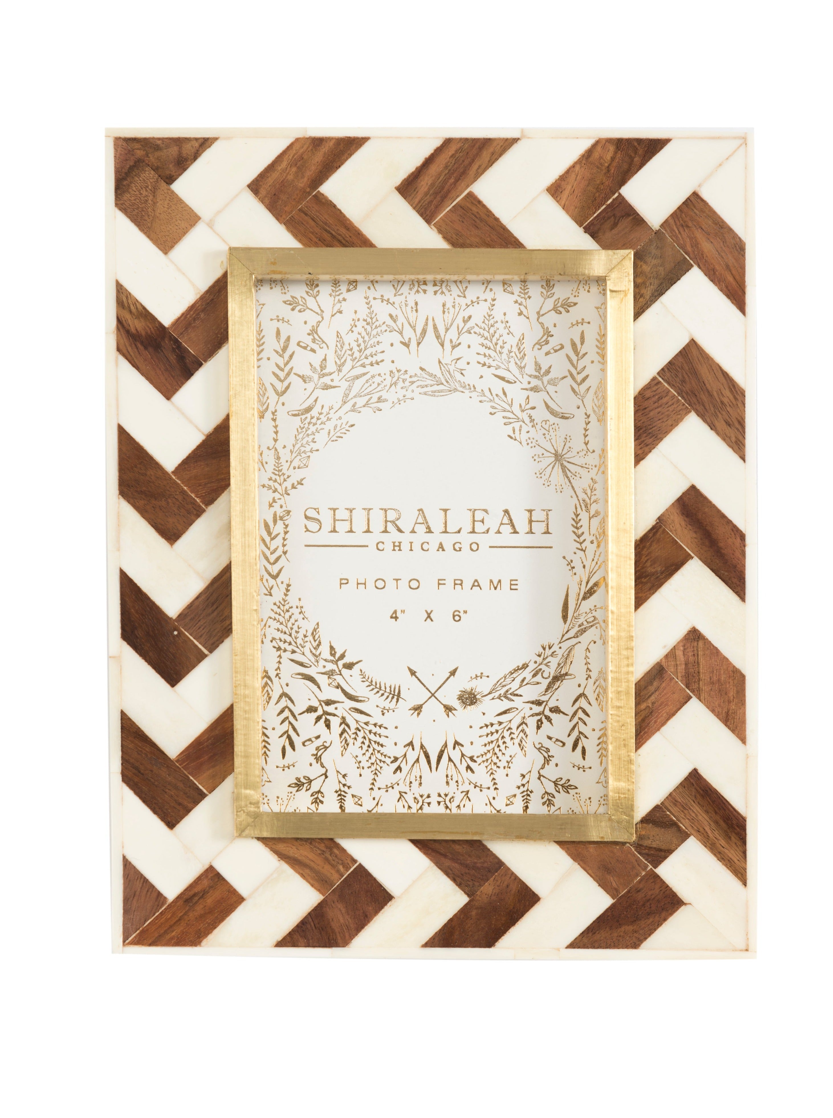 Shiraleah Mansour Chevron Ivory and Wood 4" x 6" Picture Frame, Multi