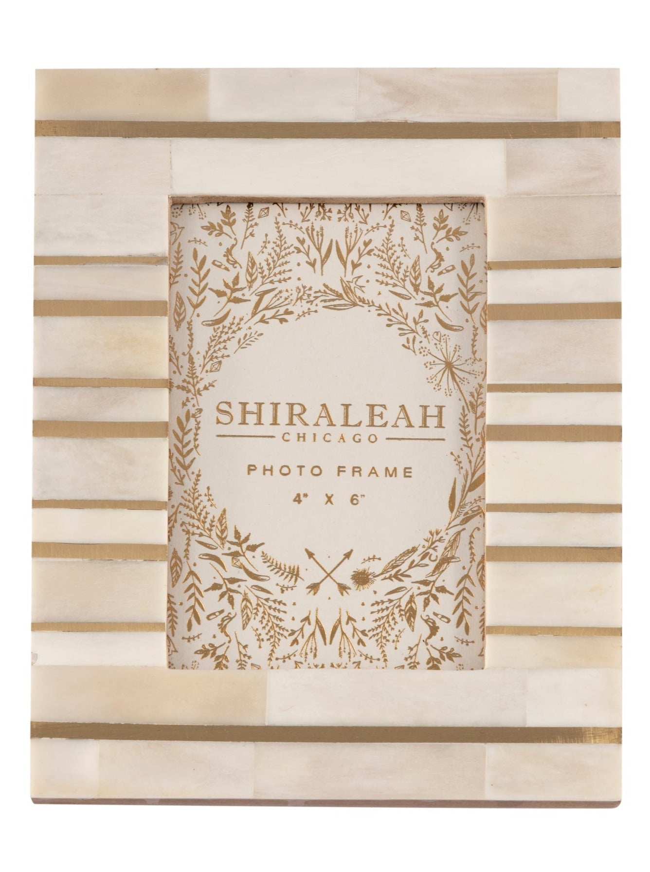 Shiraleah Portofino Bone and Brass 4" x 6" Picture Frame, Ivory