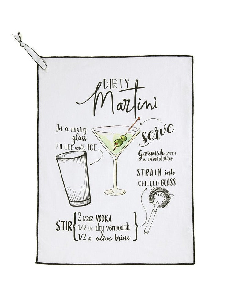 Shiraleah "Dirty Martini" Cocktail Tea Towel, White