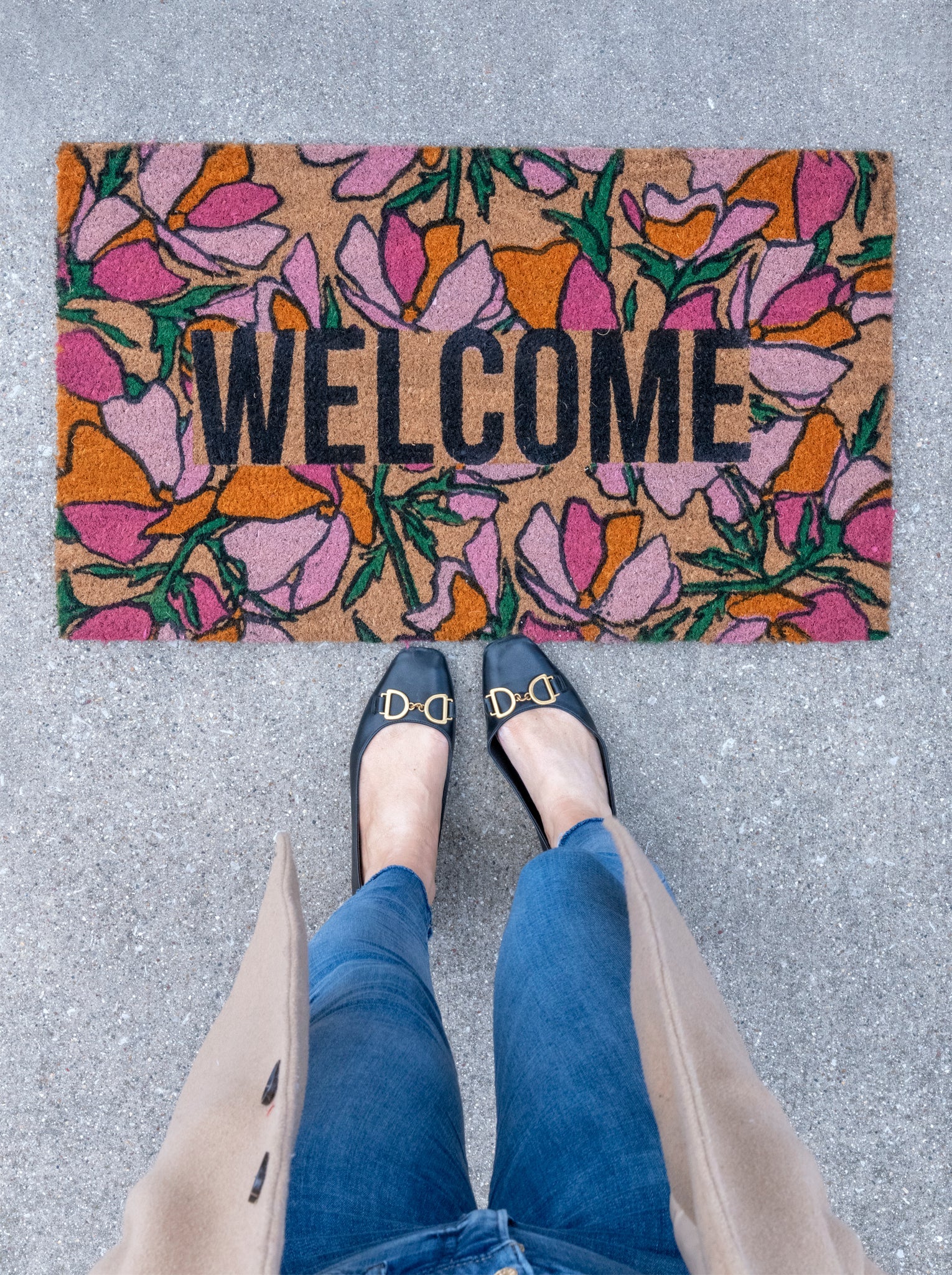 Shiraleah "Welcome" Floral Doormat, Multi