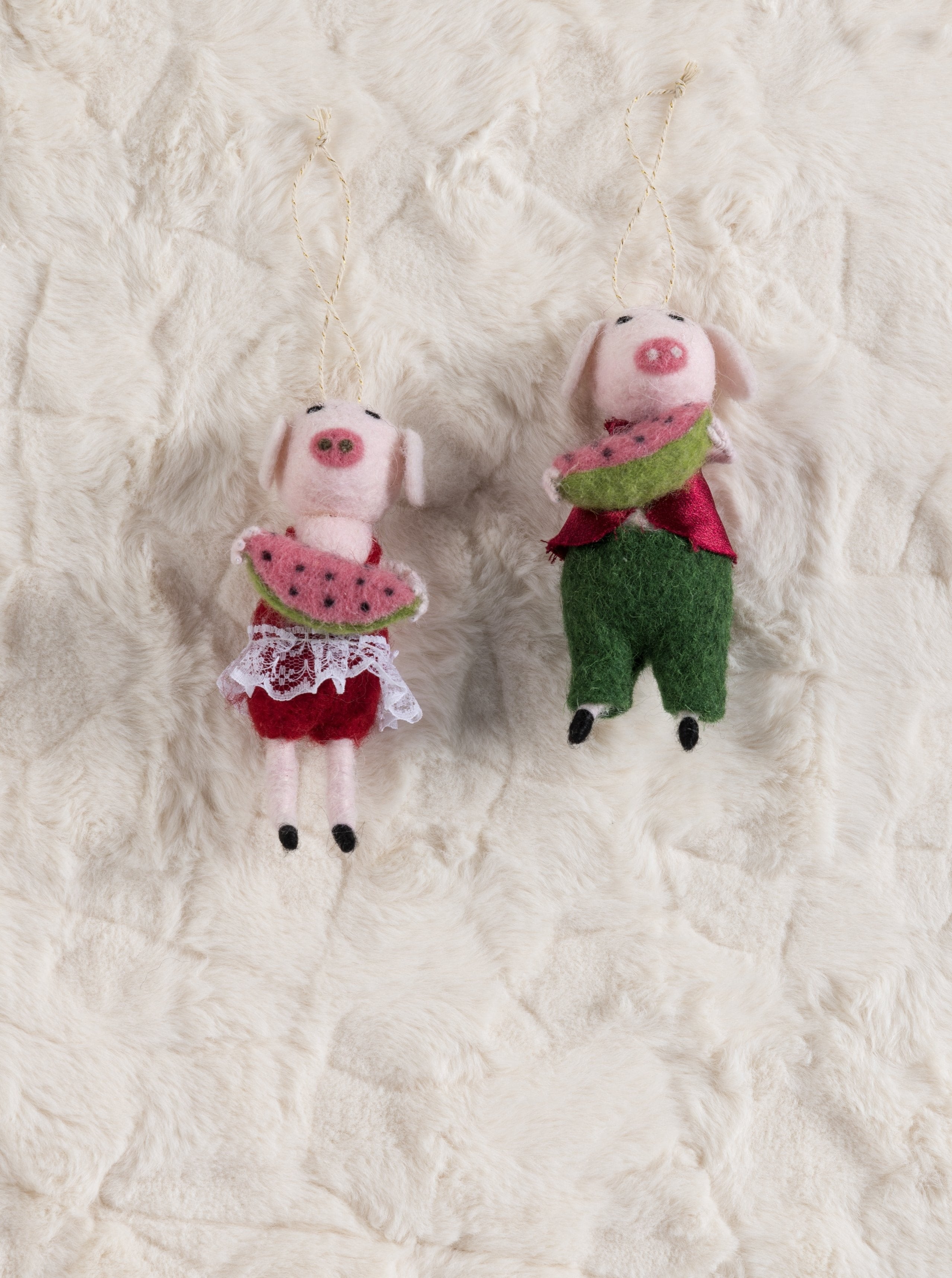 Set/ 2 Watermelon Pigs Ornament, Multi