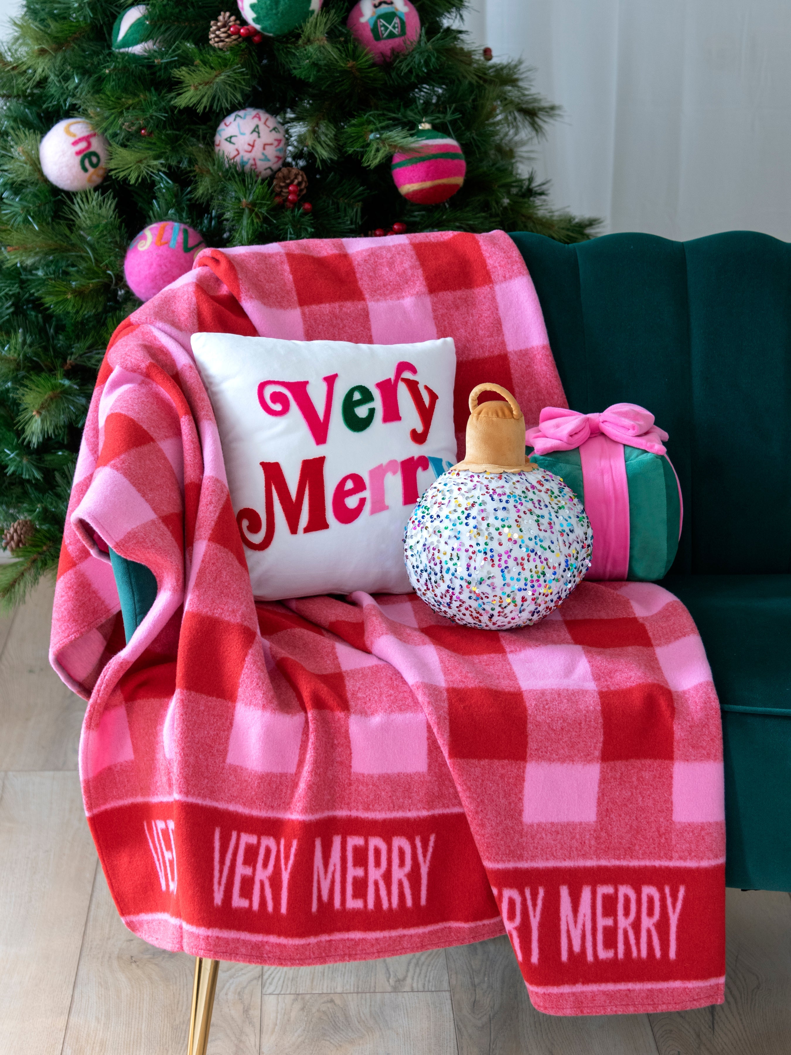 Shiraleah "Very Merry" Velvet Pillow, Ivory