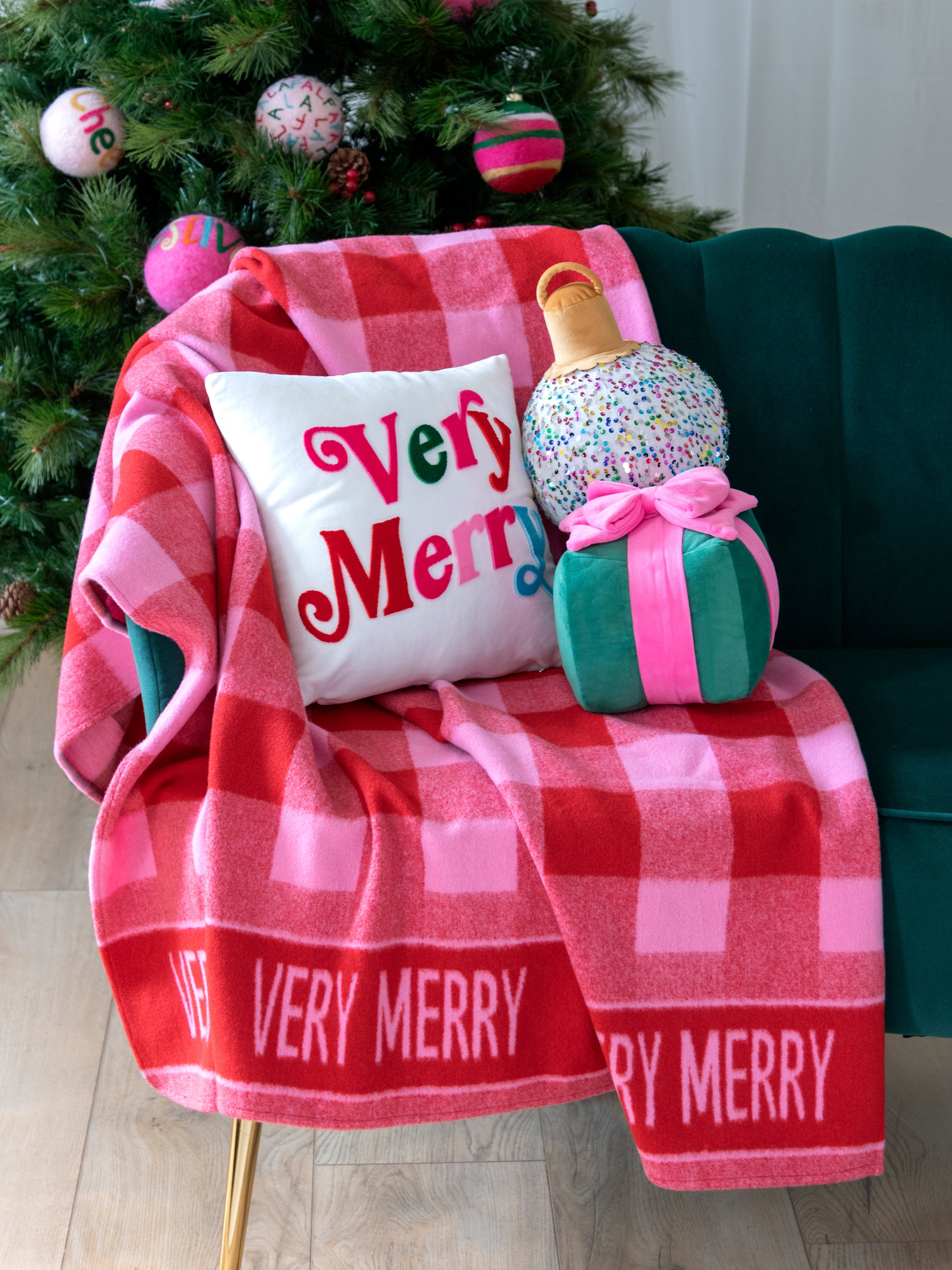 Shiraleah "Very Merry" Velvet Pillow, Ivory