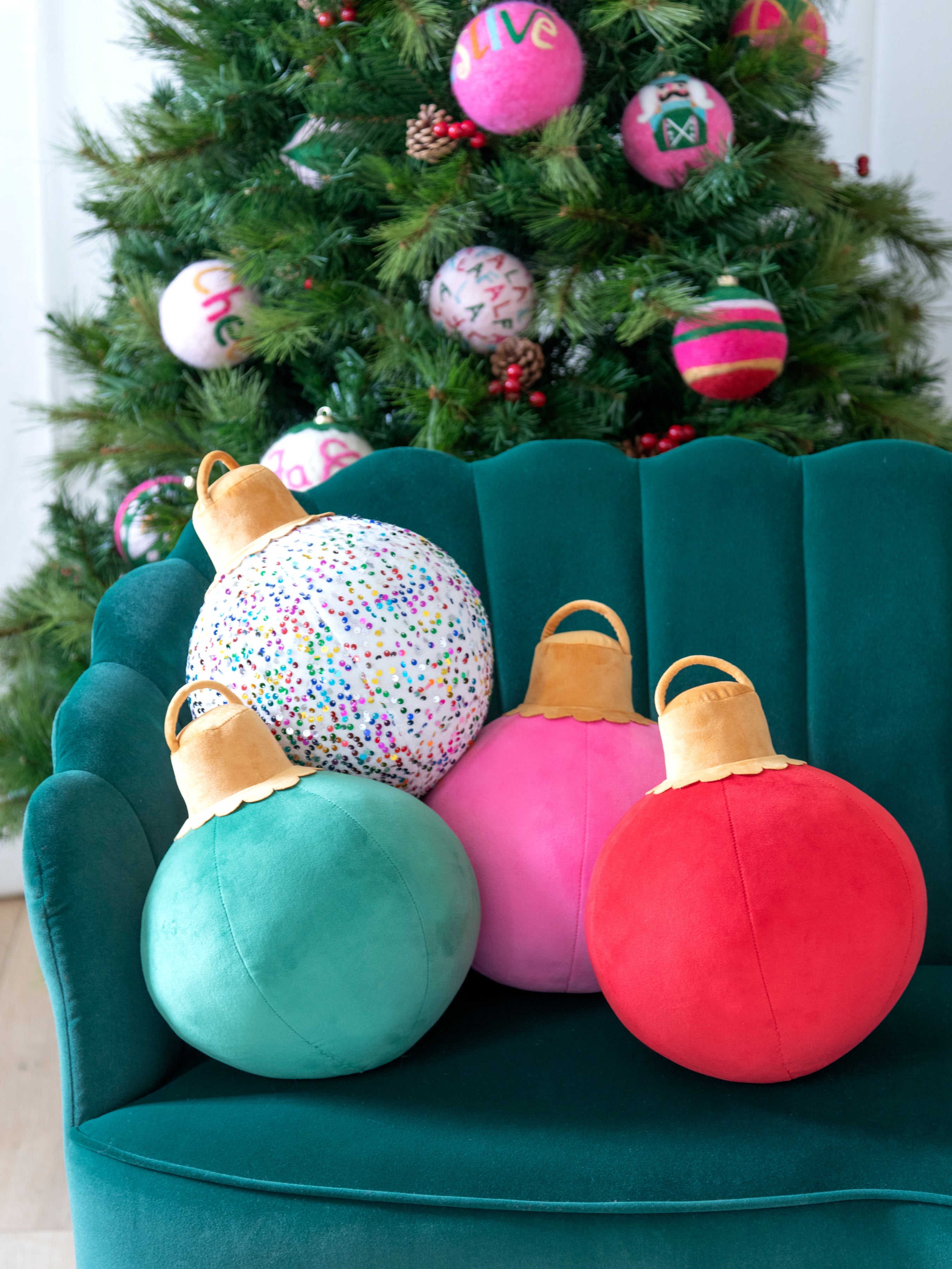 Shiraleah Assorted Set of 4 Merry Bauble Medium Pillows, Multi